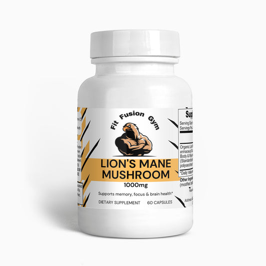 health & performance supplement container, lion's mane mushroom 